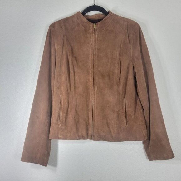 Cole Haan Jackets & Blazers - Cole Haan City Women Size 10 Moto Jacket Leather Suede Lined Pockets Brown EUC